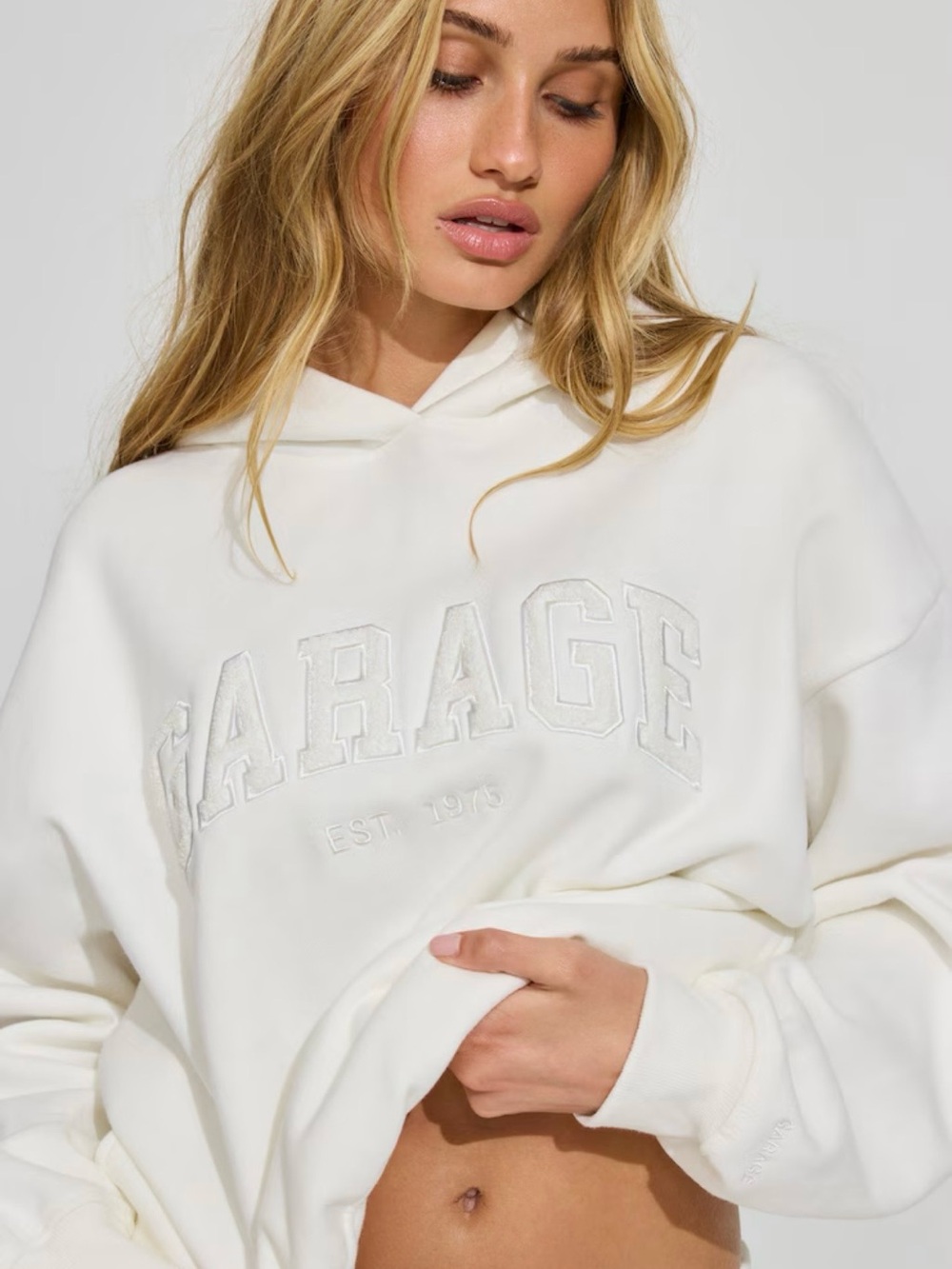 Garage Cream Embroidered Pullover Hoodie
